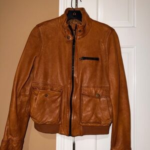 GAP Women's Tan Leather Bomber Jacket